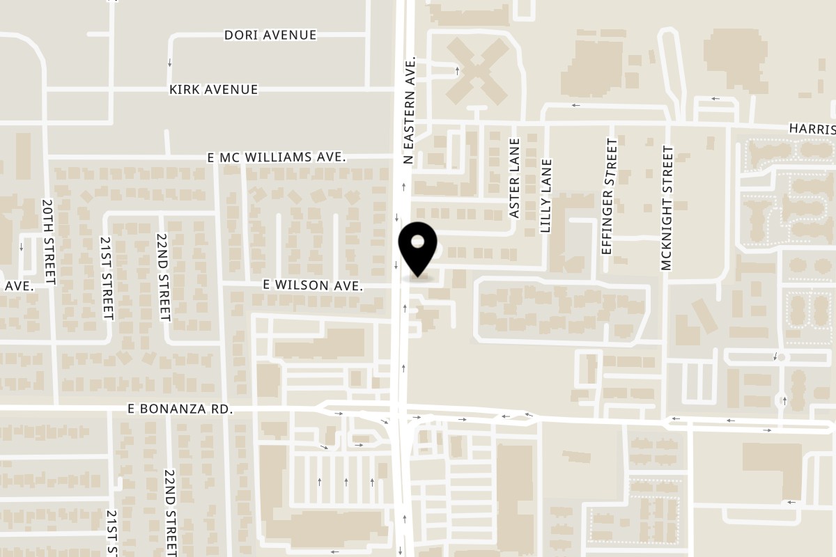 Map showing the location of Carnitas y Tortas Ahogadas Guadalajara North Eastern Ave on 640 N Eastern Ave in Las Vegas